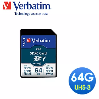 Verbatim 威寶 64GB MLC (U3) UHS-I CLASS 3 600X PRO SDXC記憶卡 高速4K錄影
