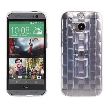 【BIEN】HTC One (M8) 流行格紋指扣支架雙用軟殼 (透明)