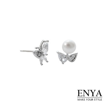 Enya★925銀不對稱蝴蝶與果實耳環銀色