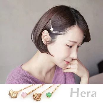 【Hera】赫拉 立體彩鑽小貝殼髮夾/邊夾/瀏海夾/一字夾2入組(二色)綠鑽