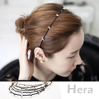【Hera】赫拉 韓款氣質綴鑽珍珠細版頭箍/髮箍(三色)杏色