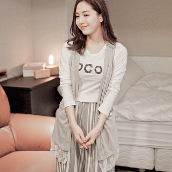 ROSE。精緻接蕾絲長背心灰系