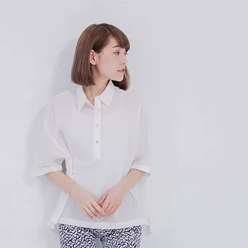 Bess 半襟摺袖上衣FREE細絲白