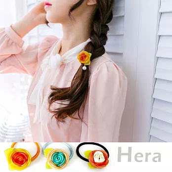 【Hera】赫拉 韓版立體甜美撞色花苞玫瑰花珍珠髮圈/髮束(三色)白花心