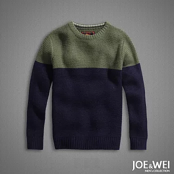 【JOE & WEI】手感織紋拼色混羊毛衣(2色)-M-XLXL藍綠