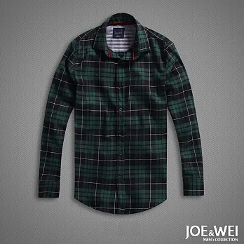 【JOE & WEI】Slim Fit 黑釦復古格紋襯衫M-XLM綠白