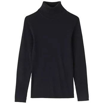 [MUJI無印良品]女羊毛螺紋高領毛衣XL深藍