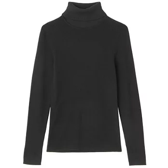 [MUJI無印良品]女羊毛螺紋高領毛衣M黑色