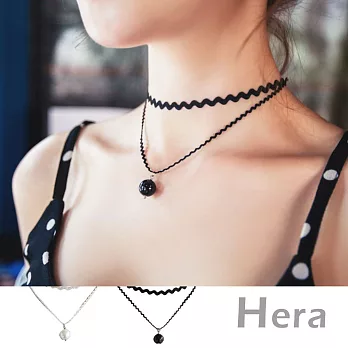 【Hera】赫拉雙層波浪蕾絲珍珠短項鍊/鎖骨鏈/頸鍊(二色)黑色