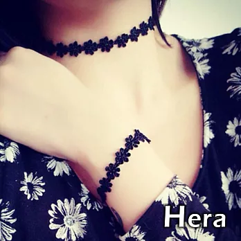 【Hera】赫拉 原宿碎花黑色雛菊蕾絲紋身短鍊/鎖骨鍊/頸鍊(黑色)