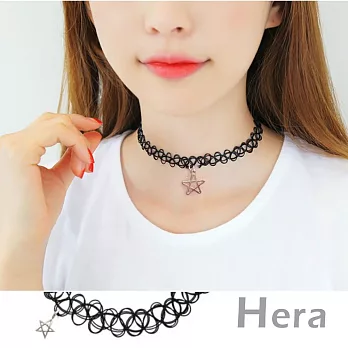 【Hera】赫拉韓款簡約紋身線條星星短鍊/鎖骨鏈/頸鍊(黑色)