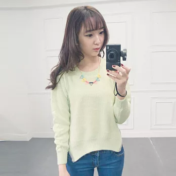 ROSE。下擺配色開叉麻花毛衣 綠系