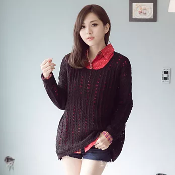 ROSE．風尚美背粗鉤針織毛衣 黑系