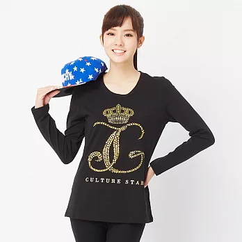 TOP GIRL-短版皇冠薄長T恤M黑