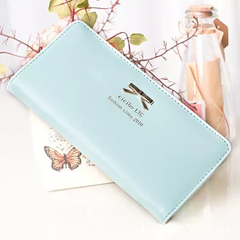 AmaZing 夢幻公主風金屬蝴蝶結多卡位長夾 (6色可選)淺湖藍