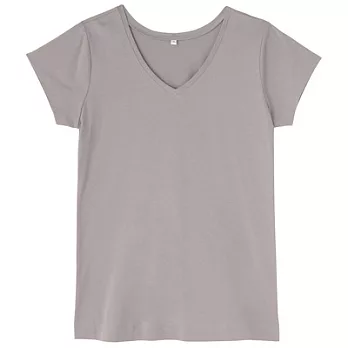[MUJI無印良品]女有機棉混不易汗染V領短袖T恤M灰色
