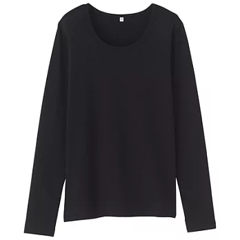 [MUJI無印良品]女有機棉混彈性圓領長袖T恤S黑色