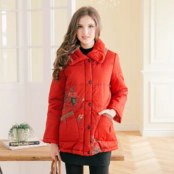 【模兒空間AMOR SPACE】N1392優雅刺繡保暖鋪棉修身長外套(共2色)M紅
