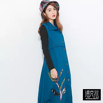 【潘克拉】拼布緹花背心洋(2色)-FREEFREE藍
