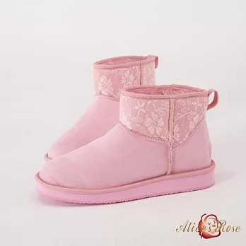 Alice’s Rose 蕾絲拼接粉嫩色系內增高雪靴36粉藕色