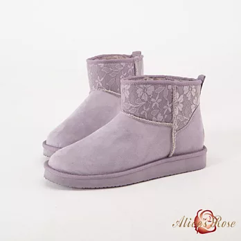 Alice’s Rose 蕾絲拼接粉嫩色系內增高雪靴36紫色