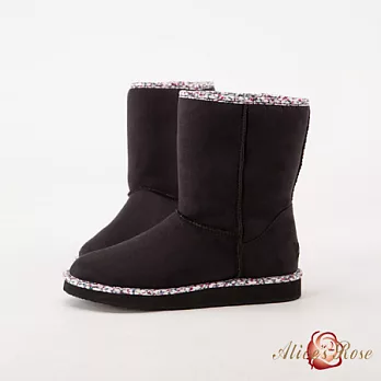 Alice’s Rose 可愛點點滾邊絨毛內增高雪靴36黑色