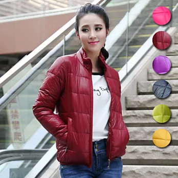 【stoney.ax】2015新款韓版極輕玩色方格羽絨棉外套(六色) -L暗紅色