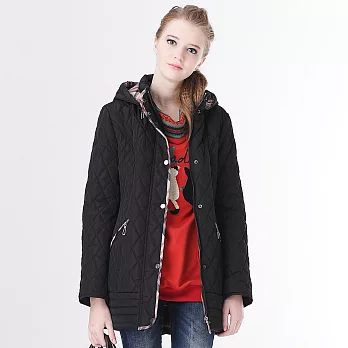 【模兒空間AMOR SPACE】S2052英倫名牌風舖棉暖絨長外套(共2色)M黑