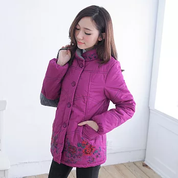 【模兒空間AMOR SPACE】N1288高雅刺繡純棉保暖舖棉外套(共2色)M紫
