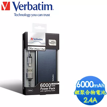 Verbatim 威寶 黑色 6000mAh + Apple 1.2米 鋁殼行動電源含LIGHTNING 傳輸線