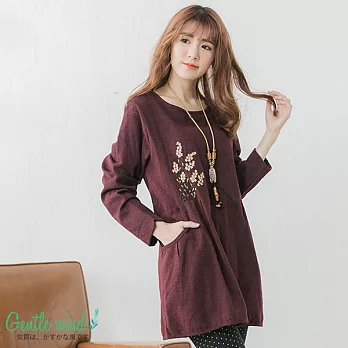 【Gentle wind 輕輕.吹】鼠尾花繡造型上衣-FREEFREE紅