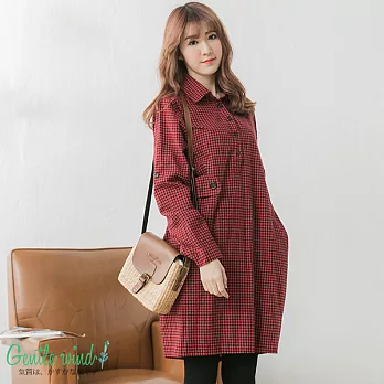 【Gentle wind 輕輕.吹】細格紋造型長上衣(2色)-FREEFREE紅