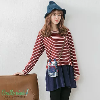 【Gentle wind 輕輕.吹】厚款條紋拼接長上衣(2色)-FREEFREE紅