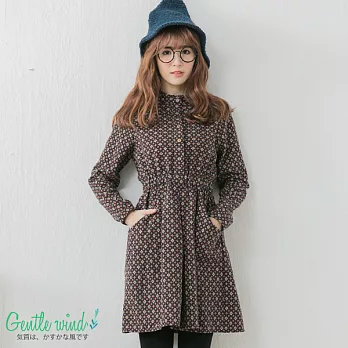 【Gentle wind 輕輕.吹】無領復古印花長襯洋(2色)-FREEFREE藍