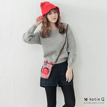 【KatieQ】圓領低肩針織毛衣(3色)-FREEFREE灰