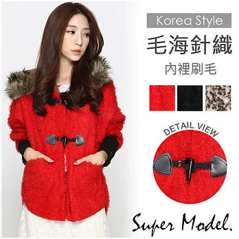 【名模衣櫃】牛角扣保暖內刷毛大衣-共3色(適穿M-XL)FREE紅色