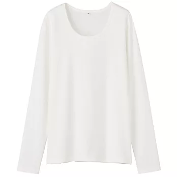 [MUJI無印良品]女有機棉混彈性圓領長袖T恤M白色