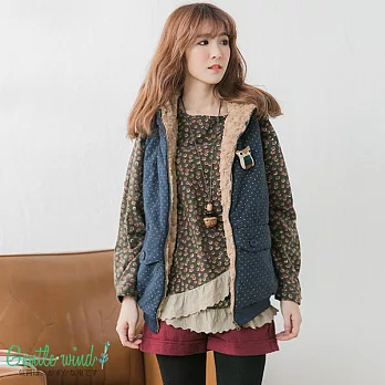 【Gentle wind 輕輕.吹】點點連帽鋪棉背心(2色)-FREEFREE藍