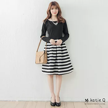 【KatieQ】美型垂墜條紋裙洋裝-FREEFREE黑