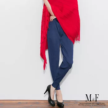 【M@F】飄逸剪裁壓摺菸管褲(藍/灰)-FREEFREE藍