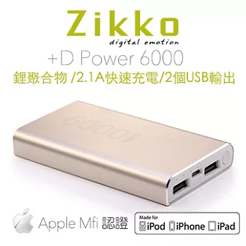 zikko +D Power 6000mAh/鋰聚合物/通過MFI蘋果認證行動電源金