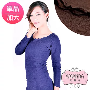 AMANDA 加大衛生衣 仿羊毛柔紗-鑲花U領(單品)加大-XL-Q-咖啡