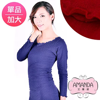 AMANDA 加大衛生衣 仿羊毛柔紗-鑲花U領(單品)加大-XL-Q-紅色