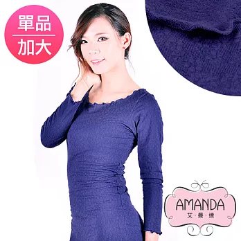 AMANDA 加大衛生衣 仿羊毛柔紗-鑲花U領(單品)加大-XL-Q-深藍