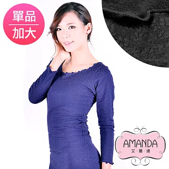 AMANDA 加大衛生衣 仿羊毛柔紗-鑲花U領(單品)加大-XL-Q-黑色