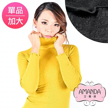 AMANDA 加大衛生衣 仿羊毛柔紗-鑲花高立領(Q單品)加大-XL-Q-黑色