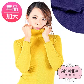 AMANDA 加大衛生衣 仿羊毛柔紗-鑲花高立領(Q單品)加大-XL-Q-藍色