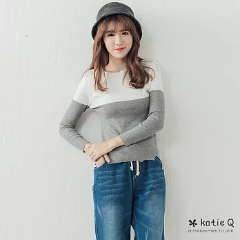 【KatieQ】簡約拼色針織上衣(2色)-FREEFREE灰