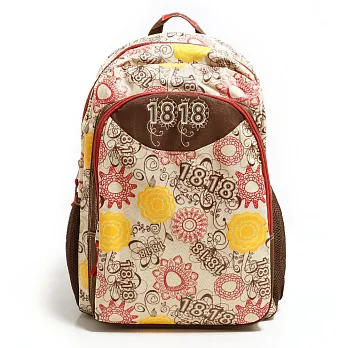 1818 創意圖樣系列 A4 童趣萬花塗鴉後背包 黃 咖啡(1859505-B)
