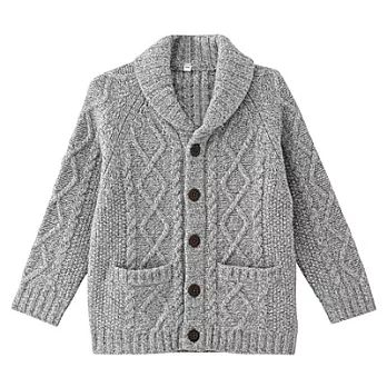 [MUJI無印良品]兒童紐西蘭羊毛混麻花織紋絲瓜領開襟衫130灰色